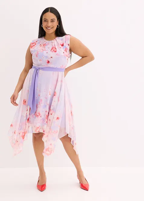 Chiffonkjole med snipper i falden og knytebelte, bonprix