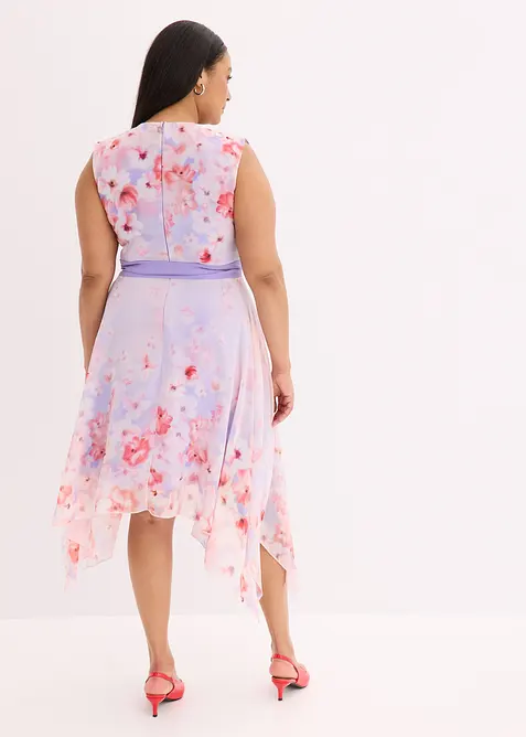 Chiffonkjole med snipper i falden og knytebelte, bonprix