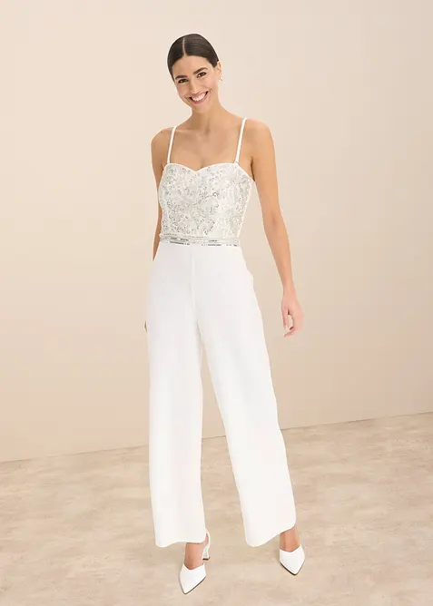 Elegant jumpsuit i strukturert krepp med perlebroderi, bonprix