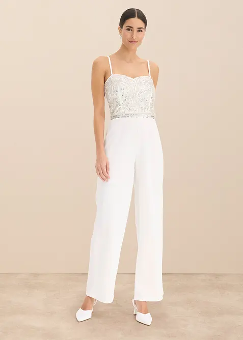 Elegant jumpsuit i strukturert krepp med perlebroderi, bonprix