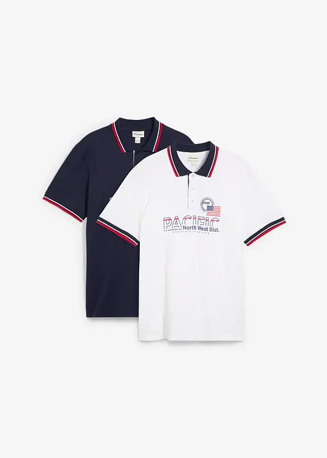 Kortermet poloskjorte i økologisk bomull (2-pack), bonprix