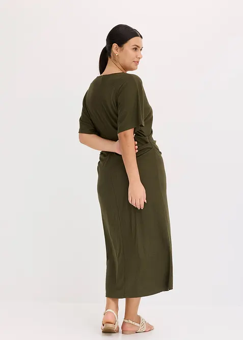 Kjole i ribbet jersey med rynking i siden, bonprix