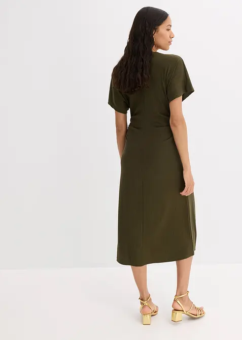 Kjole i ribbet jersey med rynking i siden, bonprix