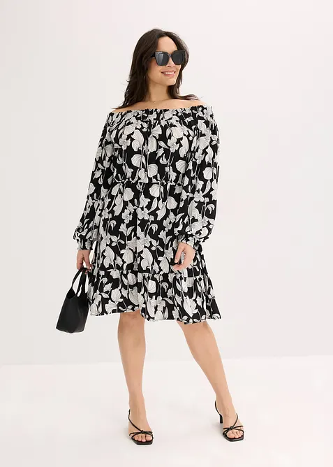 Kjole med singoalla-utringning og trykt mønster, bonprix