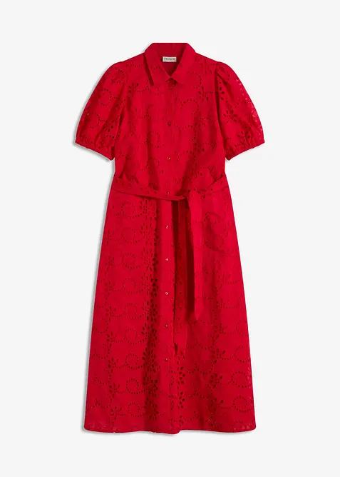 Skjortekjole i 100% bomull med hullbroderi, bonprix