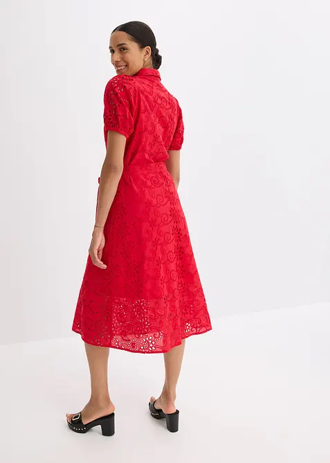 Skjortekjole i 100% bomull med hullbroderi, bonprix