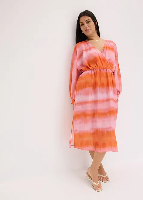 Midikjole i sateng med batikktrykk, bonprix