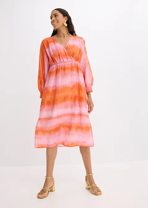 Midikjole i sateng med batikktrykk, bonprix