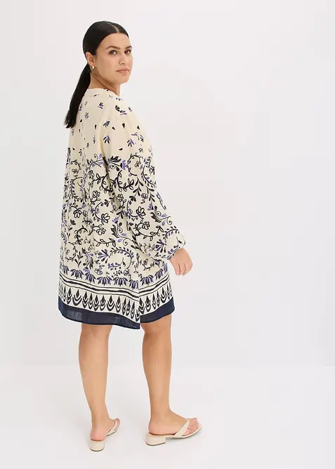 Kort boho-kjole i lin-look, bonprix