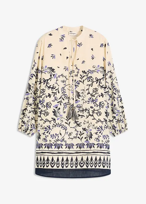 Kort boho-kjole i lin-look, bonprix