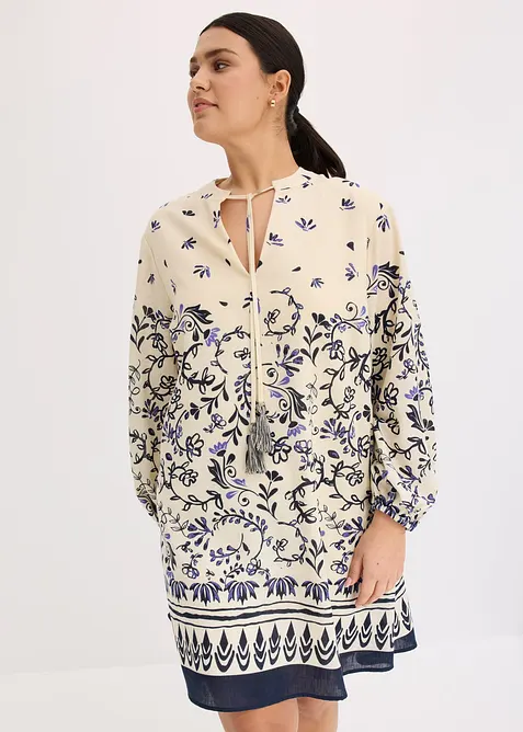 Kort boho-kjole i lin-look, bonprix