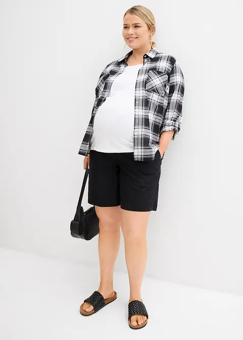 Mammabermuda med linning som kan brettes ned, av lin og bomull, bonprix