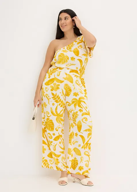 Vid bukse i strukturert viskose med trykt m&oslash;nster, bonprix