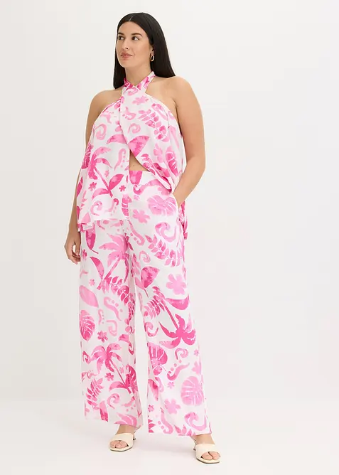 Vid bukse i strukturert viskose med trykt m&oslash;nster, bonprix