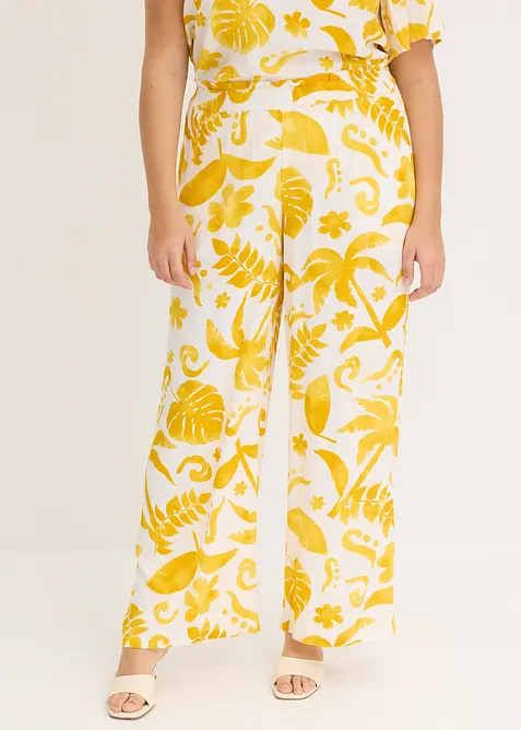 Vid bukse i strukturert viskose med trykt m&oslash;nster, bonprix