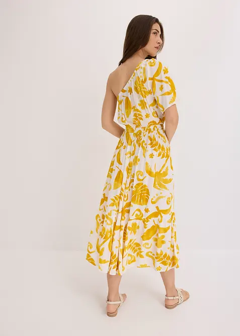 One shoulder-kjole i strukturert viskose med trykt m&oslash;nster, bonprix