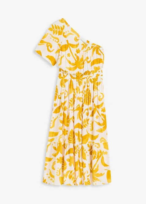 One shoulder-kjole i strukturert viskose med trykt m&oslash;nster, bonprix