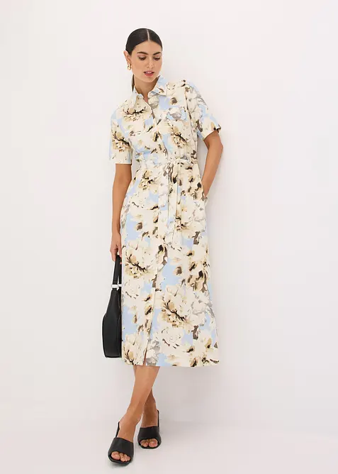 Skjortekjole av viskose, med knytebelte (2 deler), bonprix