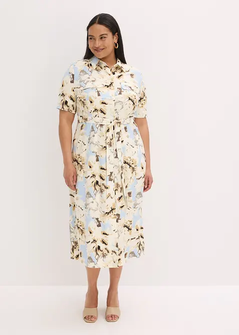 Skjortekjole av viskose, med knytebelte (2 deler), bonprix