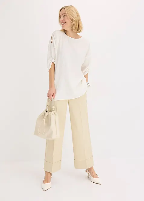 Tunika i strukturmateriale med blondebånd, bonprix