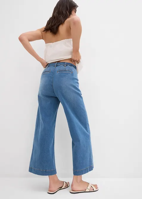 Wide Leg-jeans High Waist, komfortlinning cropped, bonprix
