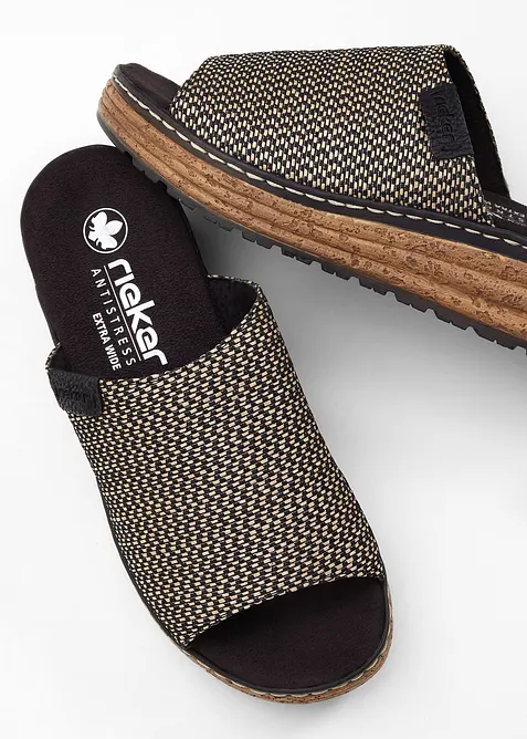 Komfort-slip in-sandaler med kileh&aelig;l og polstret inners&aring;le fra Rieker, Rieker