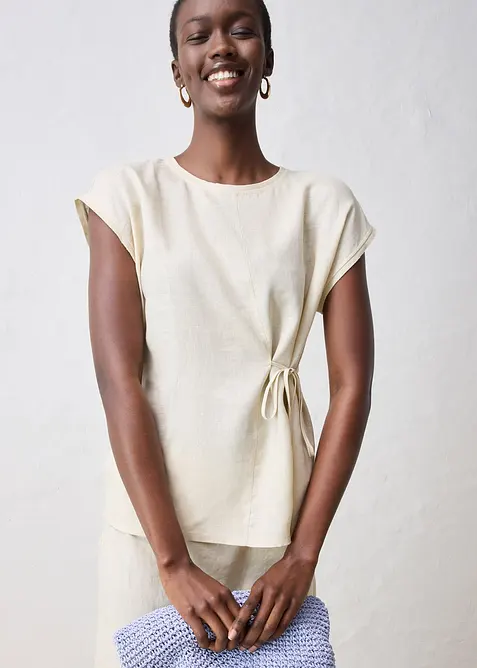 Topp i 100% lin med vevd besetning, bonprix