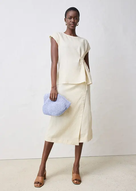 Topp i 100% lin med vevd besetning, bonprix