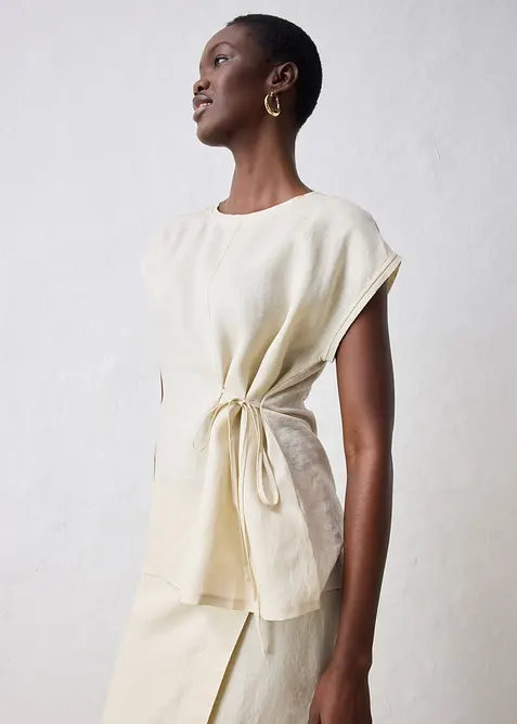 Topp i 100% lin med vevd besetning, bonprix