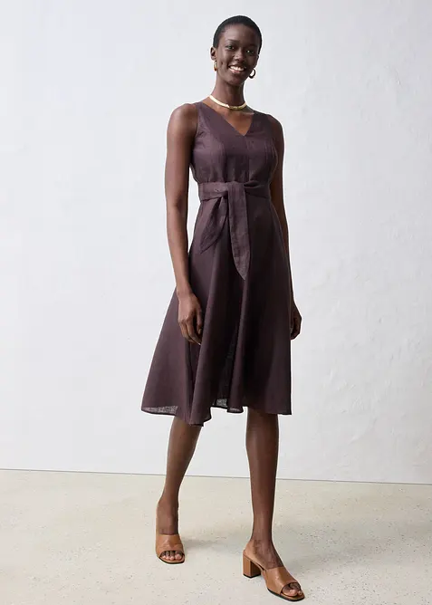 Midikjole i 100% lin, bonprix