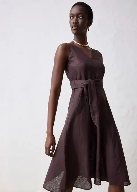 Midikjole i 100% lin, bonprix