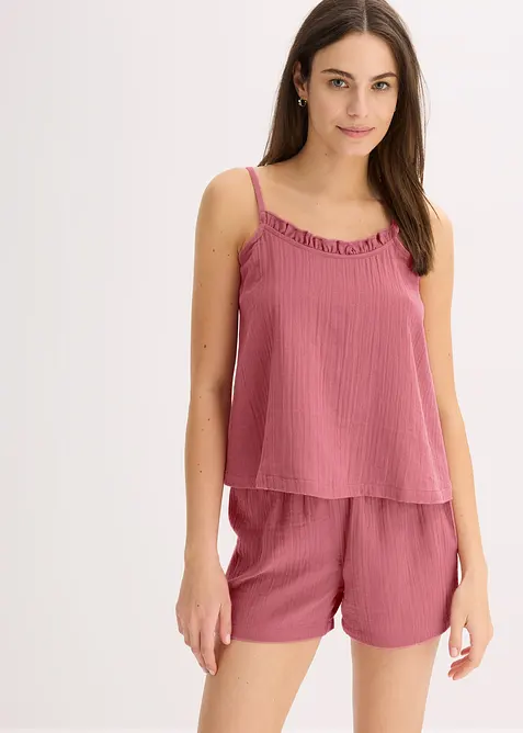 Kort pyjamas i myk musselin med stroppetopp, bonprix