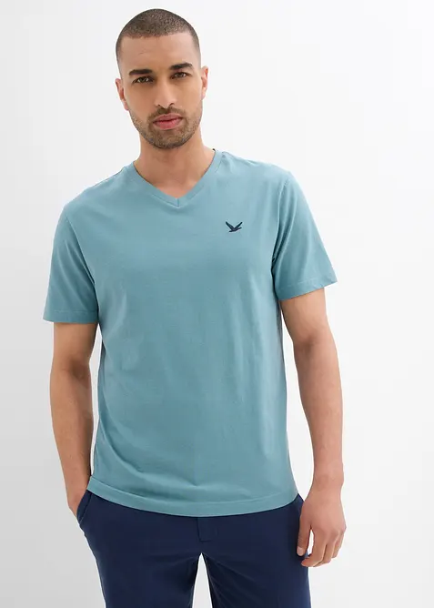 T-skjorte med V-hals (2-pack) i ren økologisk bomull, bonprix