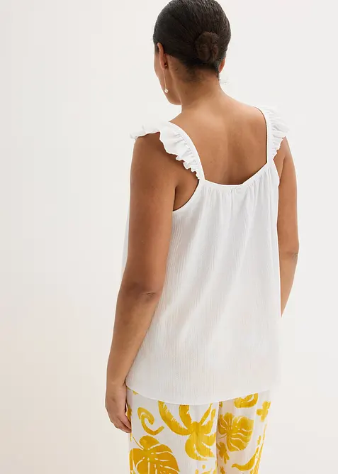 Topp i kreppet jersey med volang-ermer, bonprix