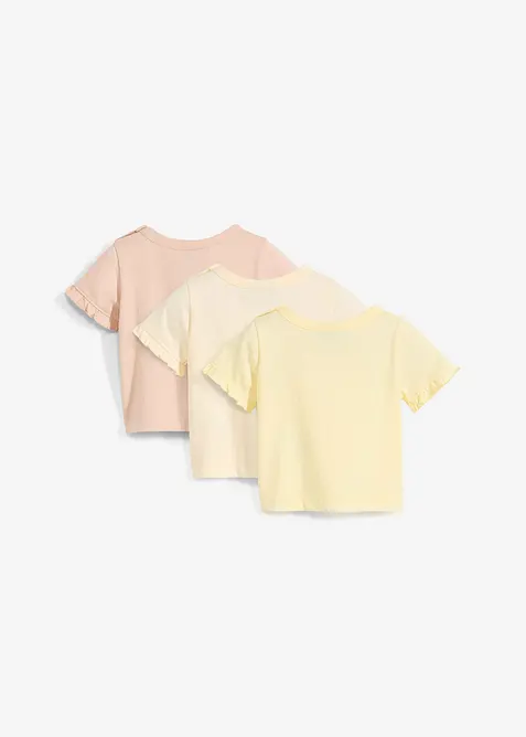 Topp til baby i &oslash;kologisk bomull med volanger (3-pack), bonprix