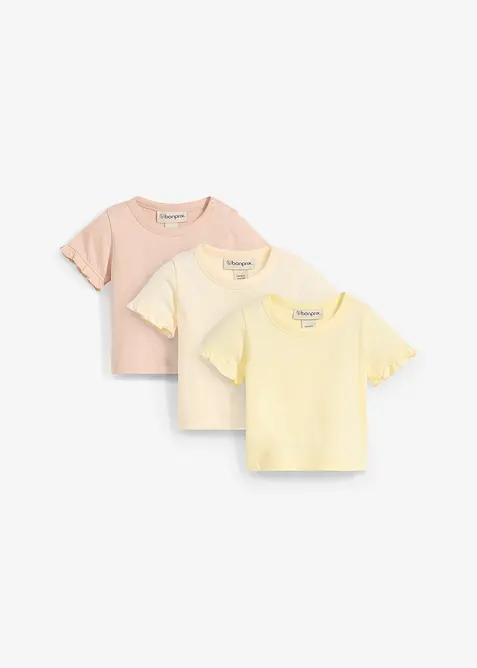 Topp til baby i &oslash;kologisk bomull med volanger (3-pack), bonprix
