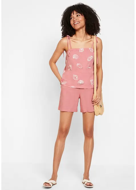 Paper bag-shorts med lin, bonprix