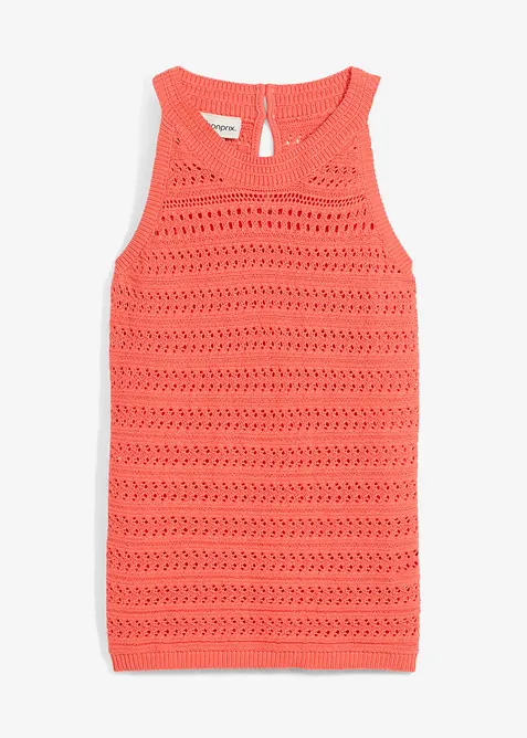 Strikket topp med hullmønster og lin, bonprix