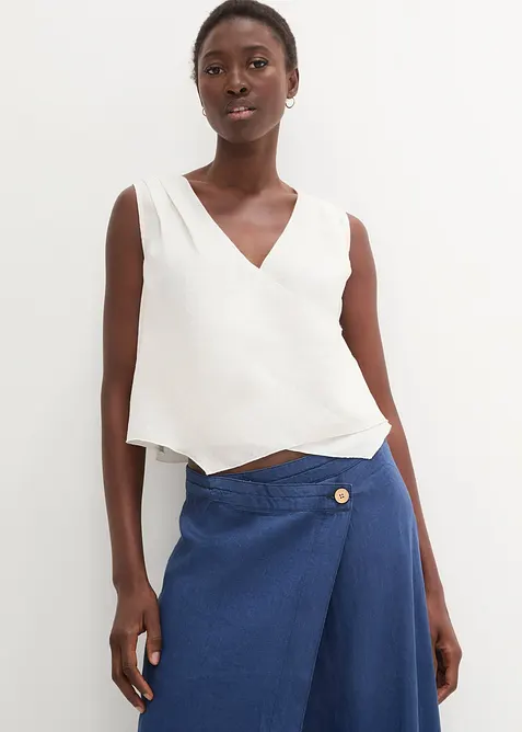 Blusetopp i 100% lin og omslagslook, bonprix