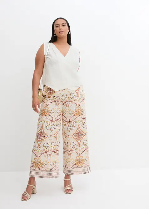 Blusetopp i 100% lin og omslagslook, bonprix