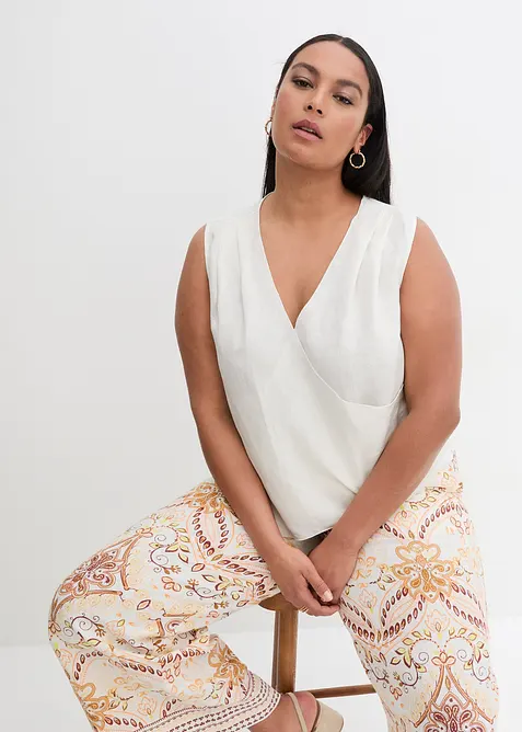 Blusetopp i 100% lin og omslagslook, bonprix