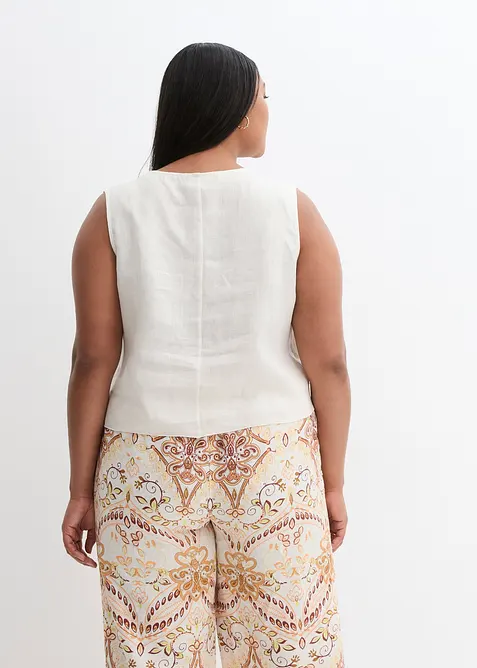 Blusetopp i 100% lin og omslagslook, bonprix