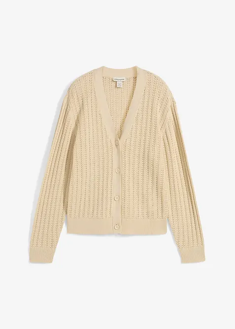 Hullstrikket cardigan med lin, bonprix