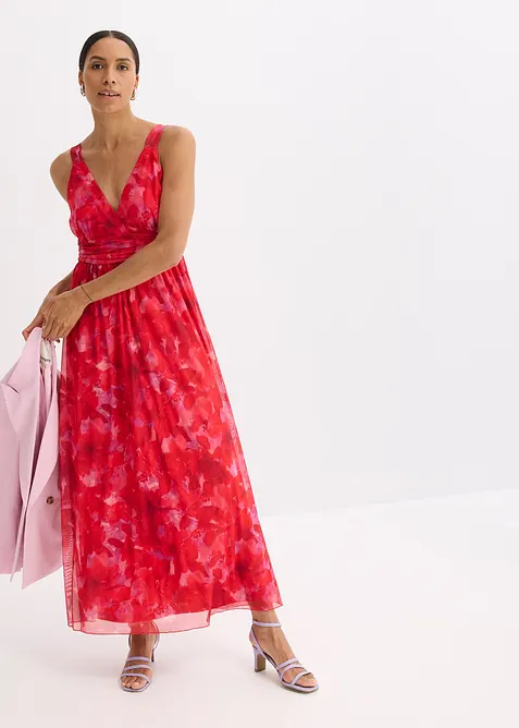 Maxikjole i myk mesh med trykt mønster, bonprix