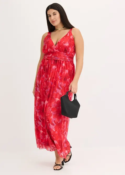 Maxikjole i myk mesh med trykt mønster, bonprix