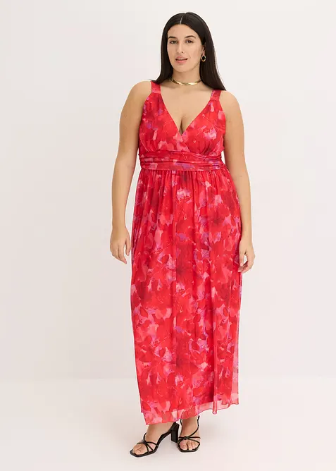 Maxikjole i myk mesh med trykt mønster, bonprix