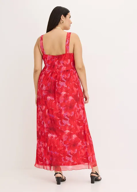 Maxikjole i myk mesh med trykt mønster, bonprix