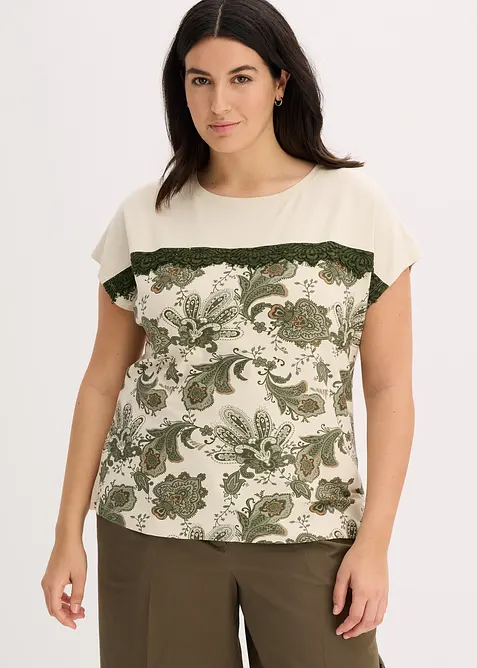 Oversized topp med blondebånd, bonprix