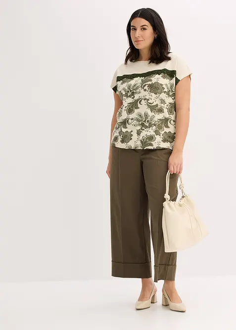 Oversized topp med blondebånd, bonprix