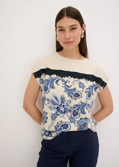 Oversized topp med blondebånd, bonprix